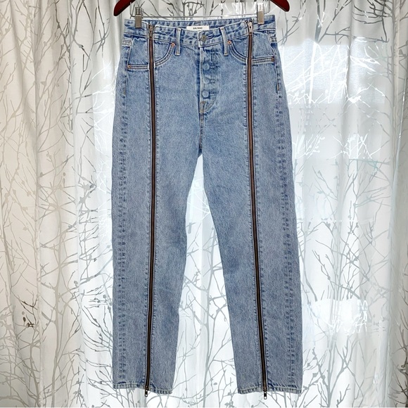 GRLFRND long leg zipper down the line ANDREA straight leg high rise BLUE JEANS - Picture 3 of 14